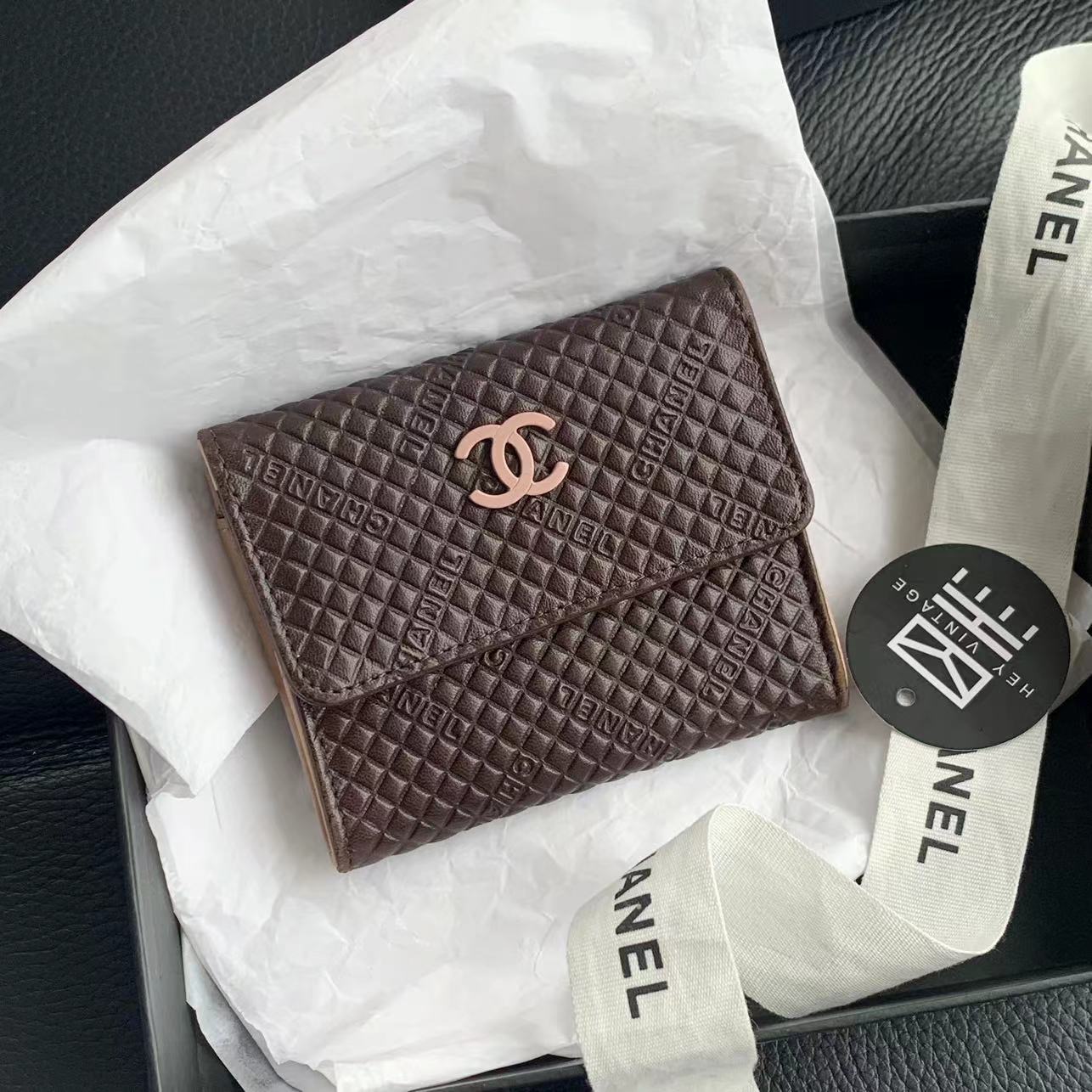 95新 Chanel/香奈儿 咖色中古卡包 10cm 14500022