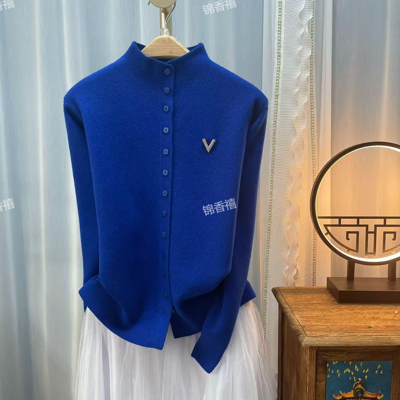 [V900-冬季恋人深蓝色]秋款长袖时尚减龄百搭显瘦针织开衫女