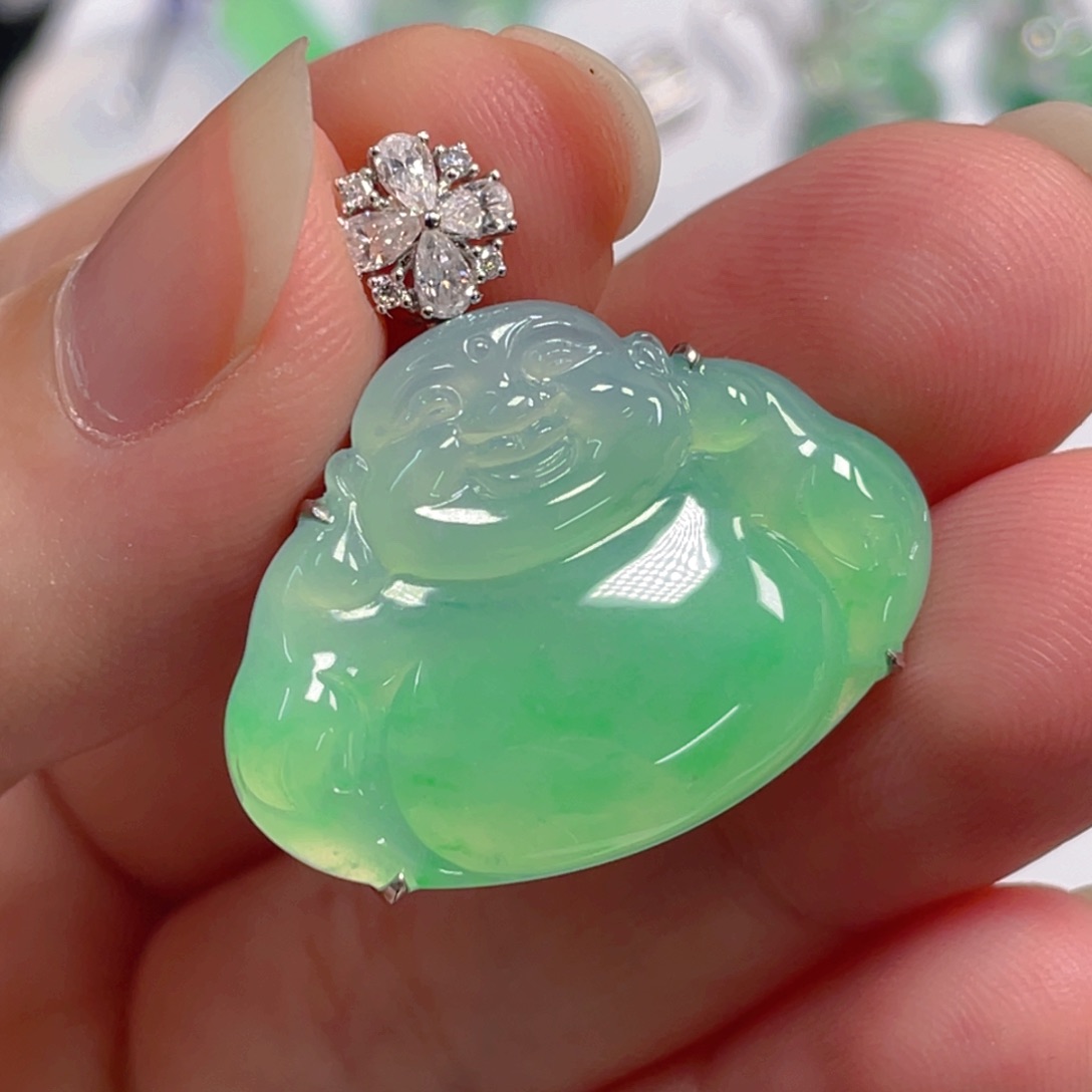 离***运翡翠18K金镶嵌吊坠(不含链)