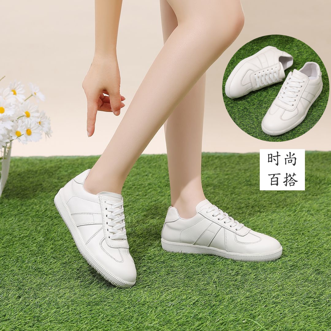 小白鞋原创设计德训鞋女款真皮透气阿甘鞋女2025新款百搭休闲运动