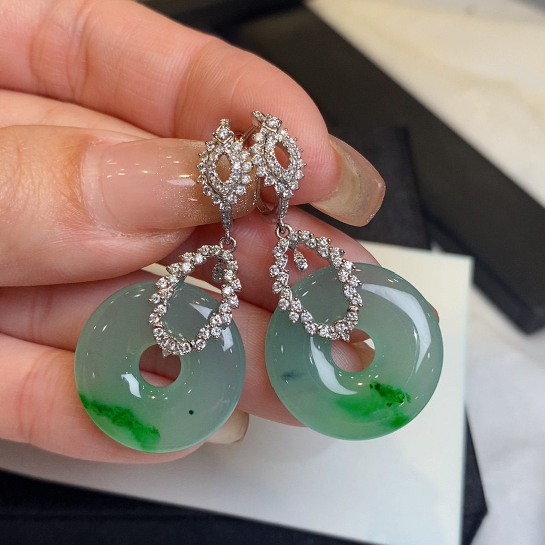 翡翠耳饰18K金镶嵌甜甜圈