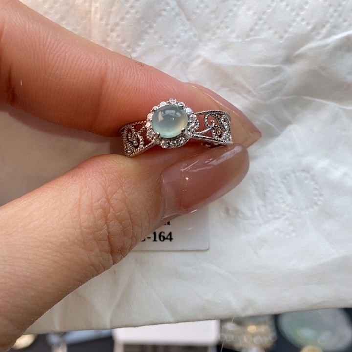 万***）翡翠银S925镶嵌戒指蛋面