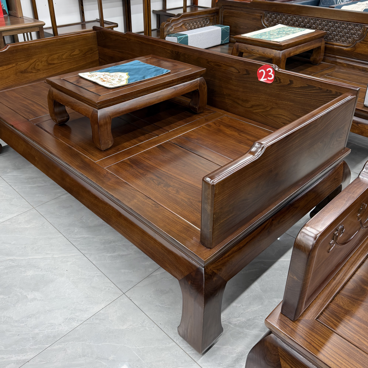 北方榆木2/1 素面罗汉床 加厚扶手