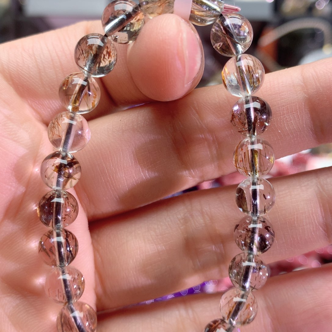 水晶手串未镶嵌黑金超手链7+