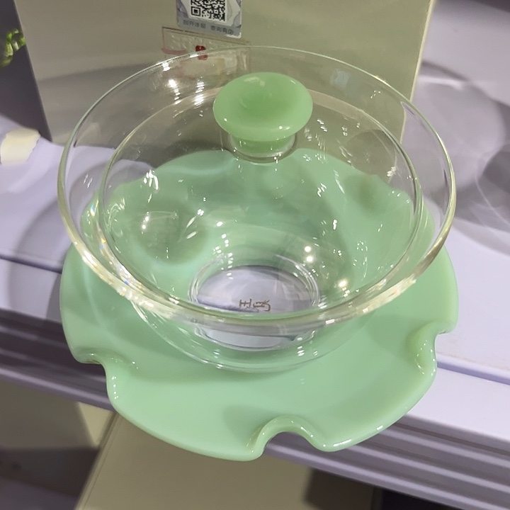 玉见 彩莲盖碗 绿玉