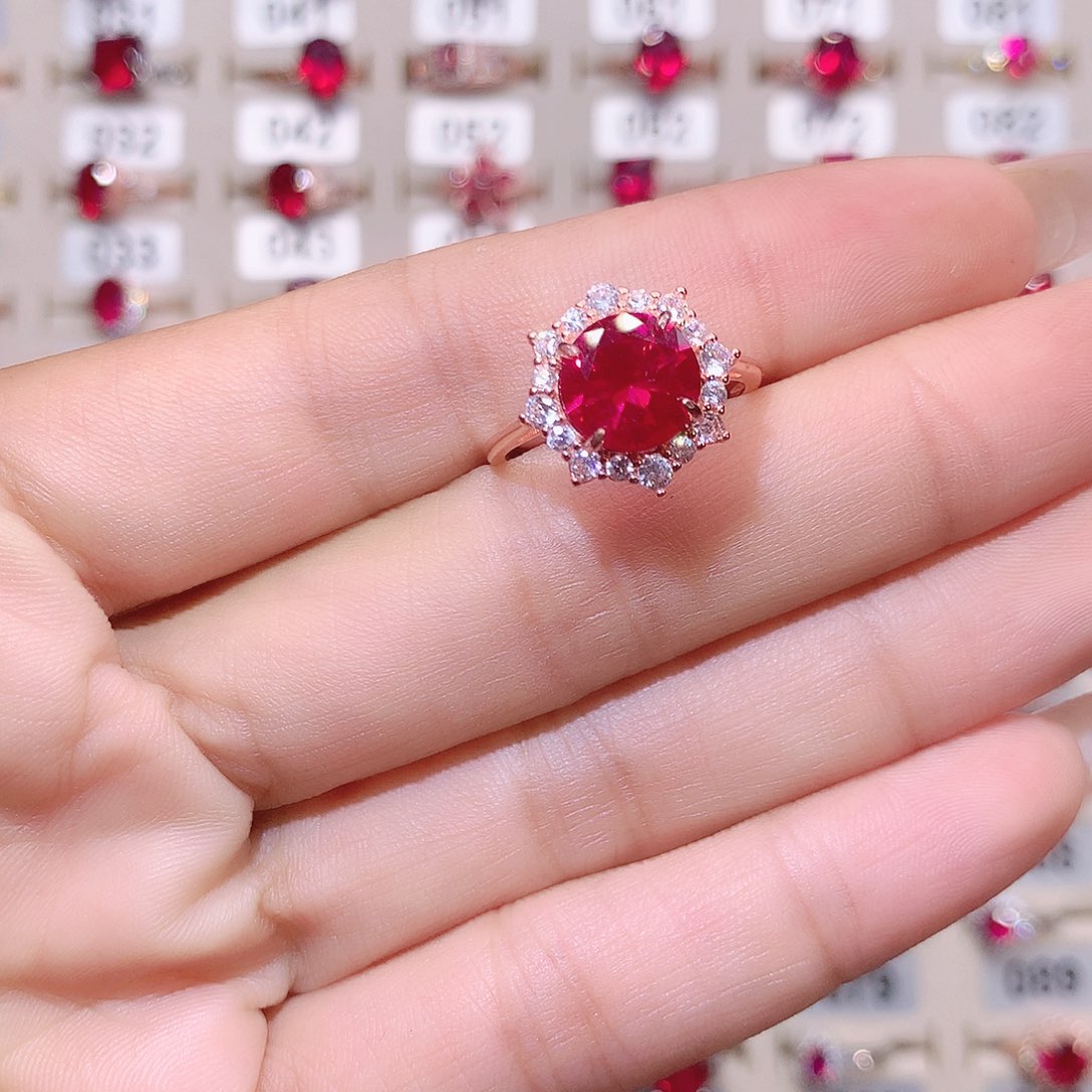 红宝石戒指银S925镶嵌10玫瑰金