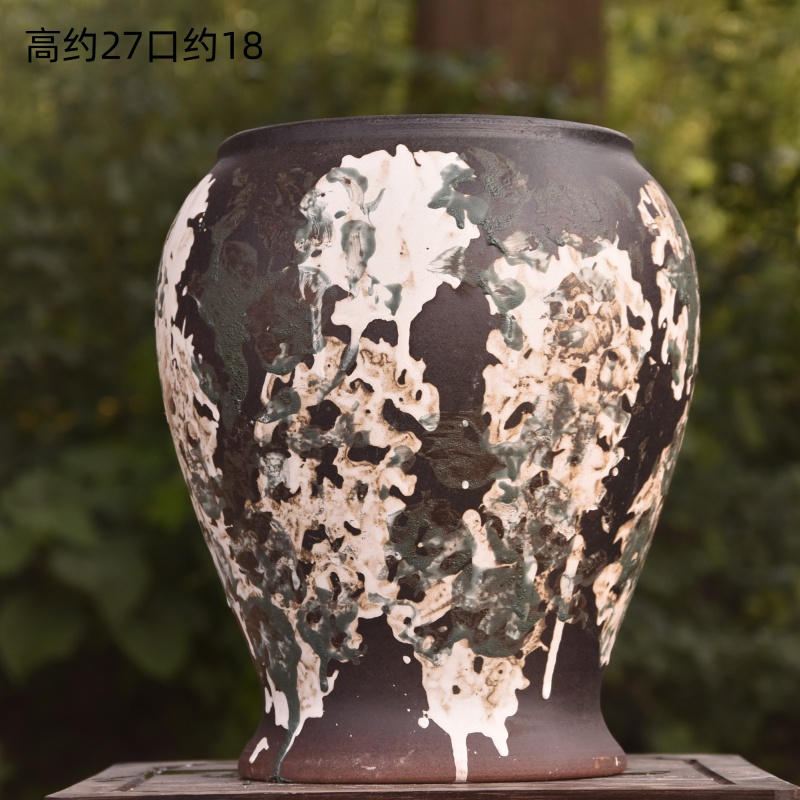 手工粗陶花盆高27口18 一个盆