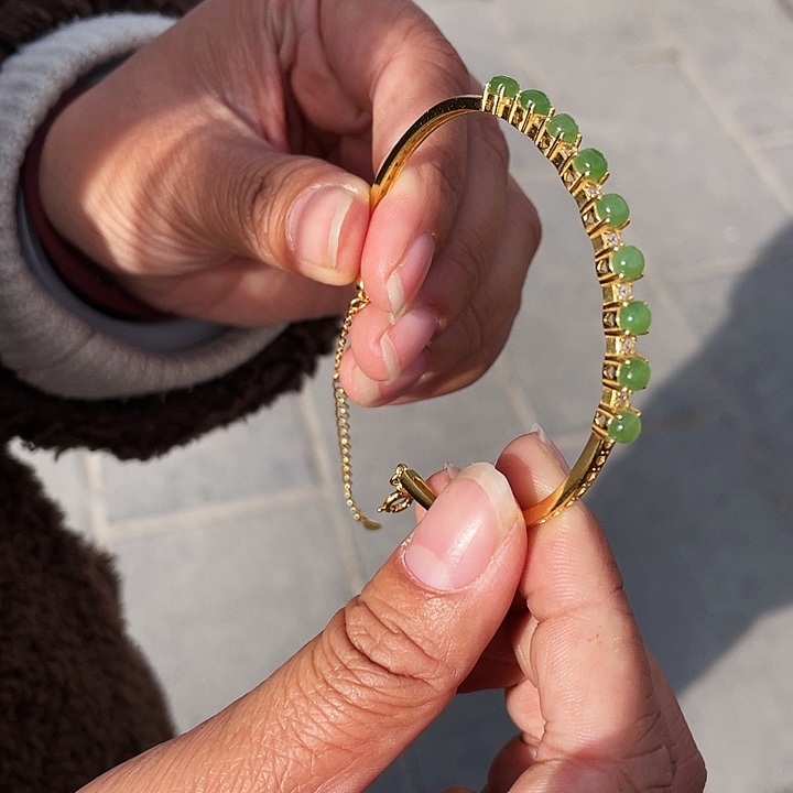 和田玉手链银S925镶嵌碧玉手链_zr