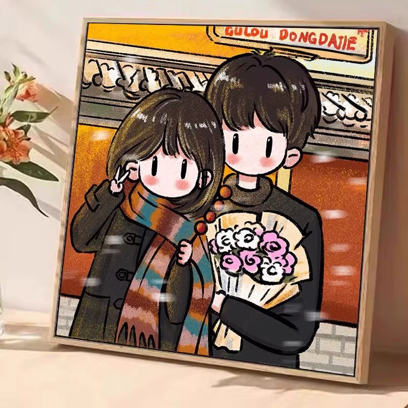 newmasus手绘头像定制油画棒蜡笔情侣照片代画转漫画卡通人物设计