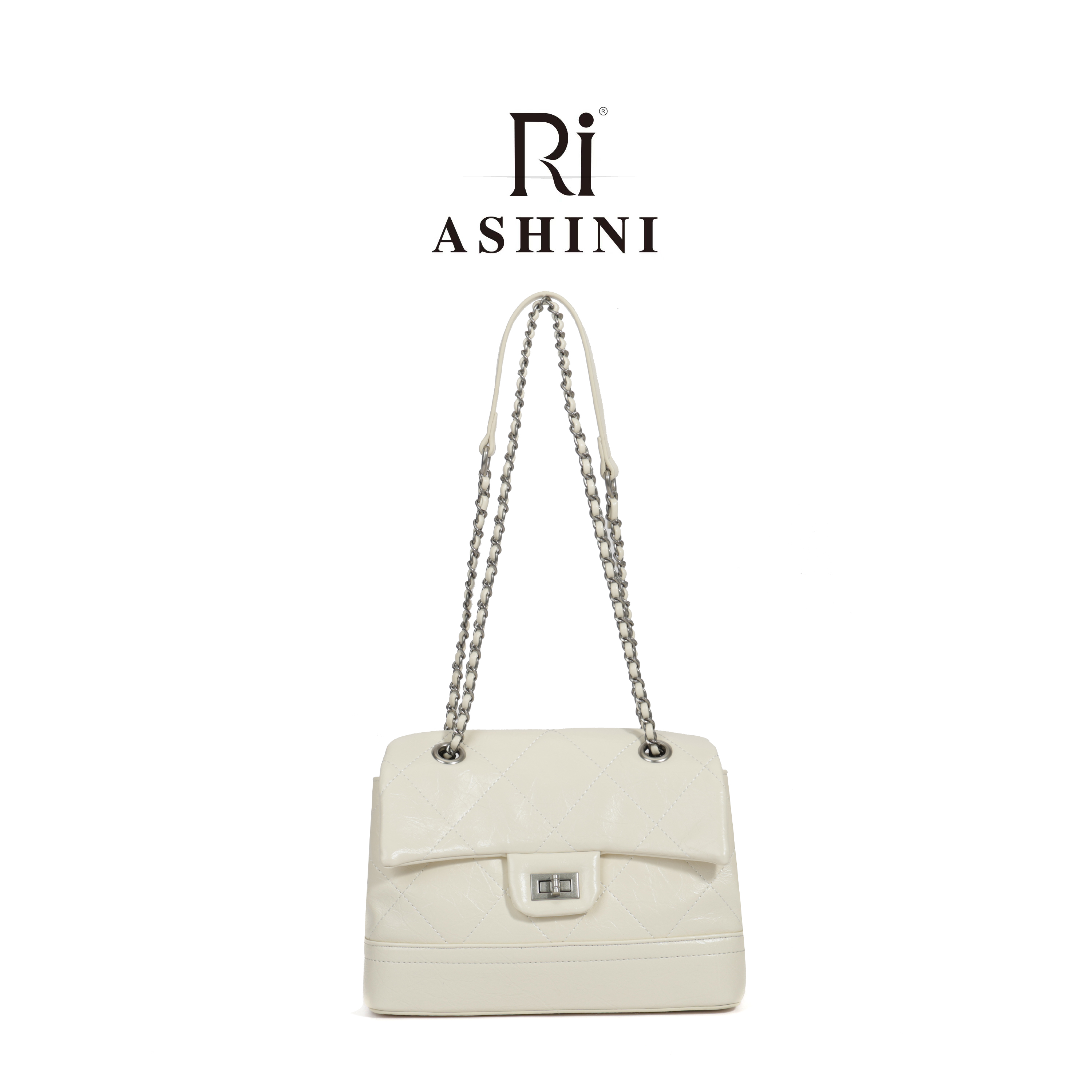 夏季新款时尚菱格链条腋下包百搭休闲斜挎包R-61866 米白