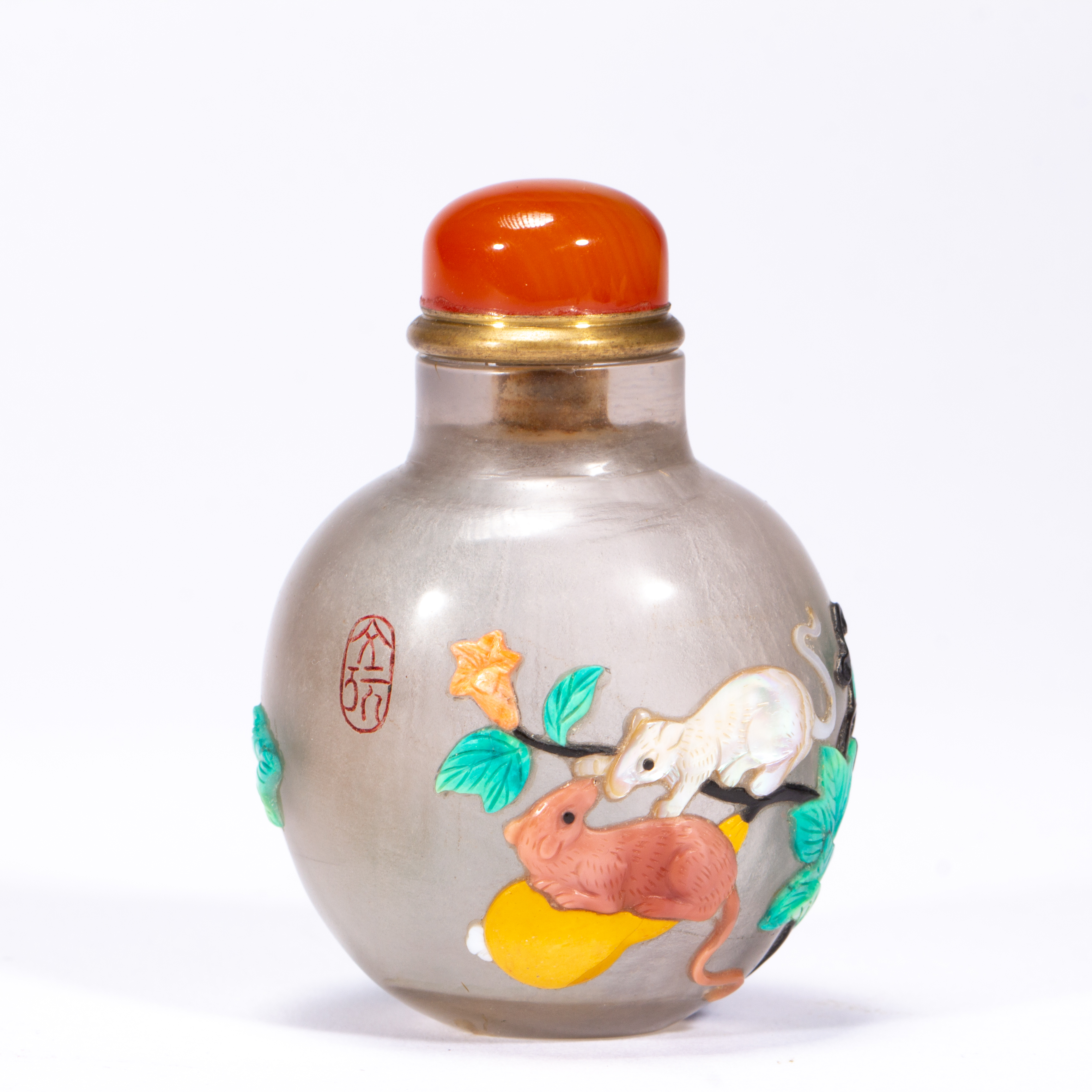 【程田文物】-水晶-+嵌百宝鼻烟壶250226-1