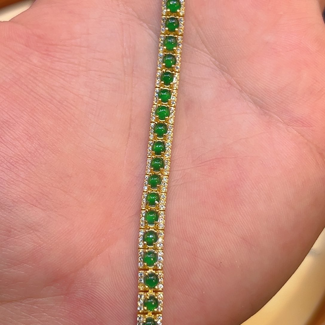 翡翠颈饰银S925镶嵌天然a货翡翠手链