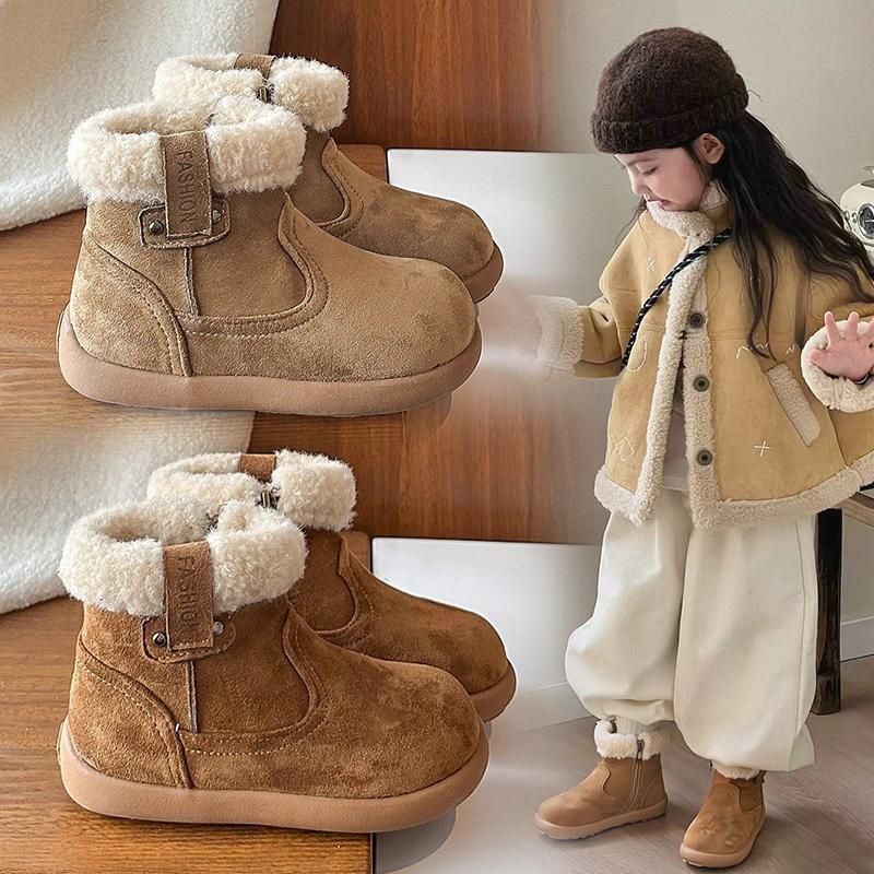 小黄鸭女童鞋二棉鞋2025冬季新款儿童马丁靴小女孩公主靴加绒短靴