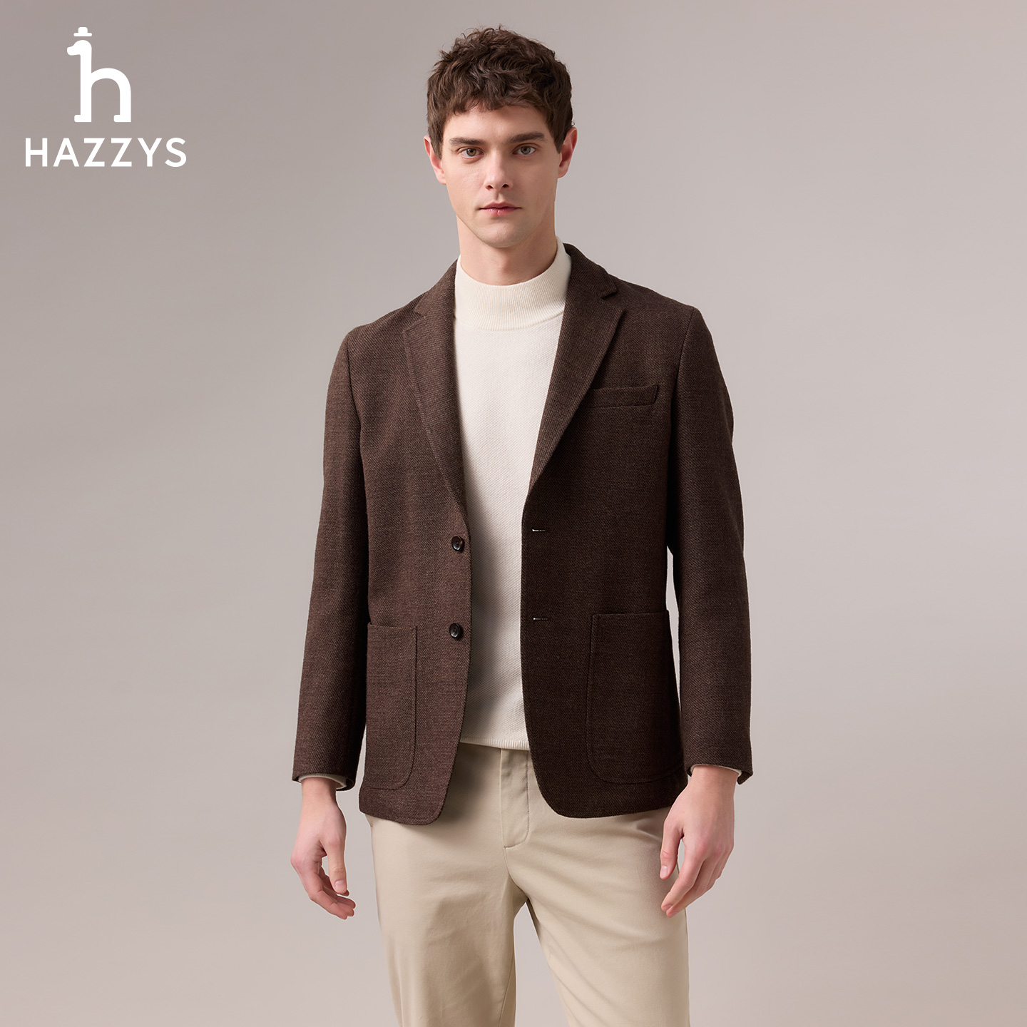 【商场同款】HAZZYS哈吉斯秋冬季羊毛西服男士商务休闲西装外套单西