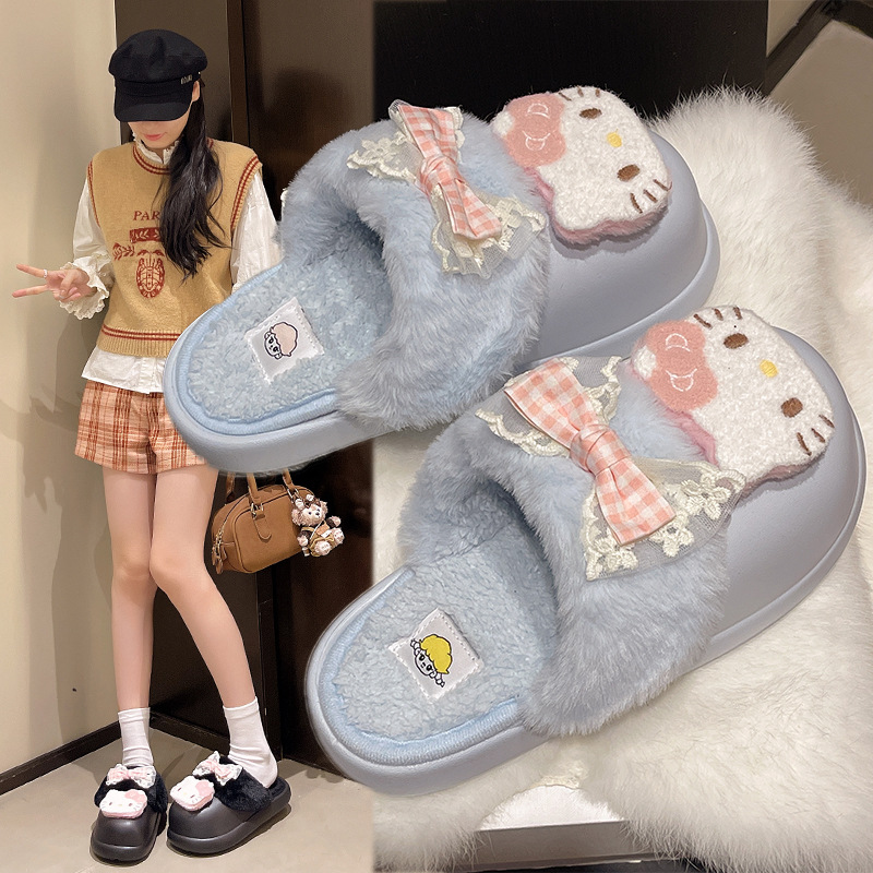 冬季2025新品棉拖女款防水一脚蹬凯蒂猫kt猫室内家居可拆卸防滑