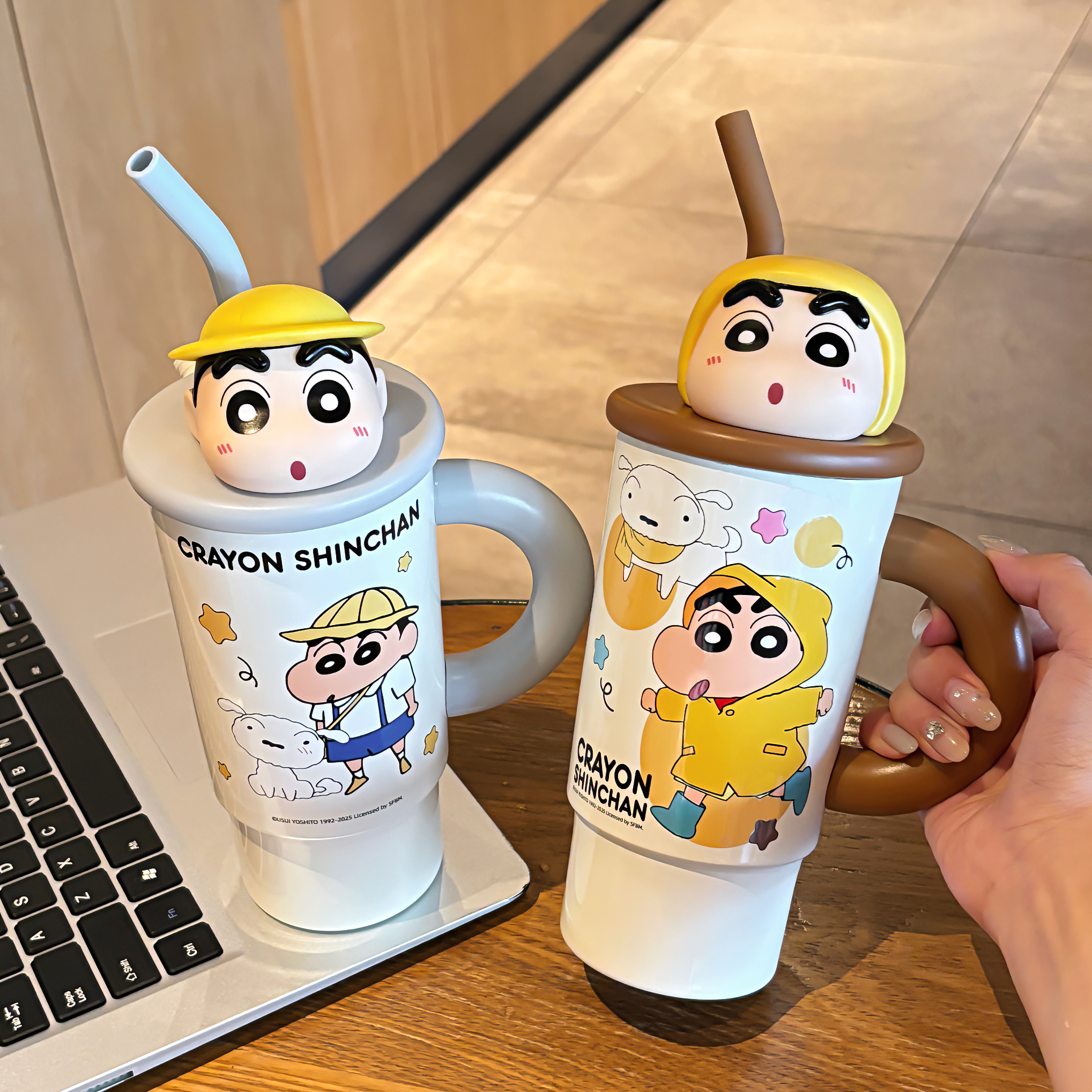 蜡笔小新水杯高颜值可爱保温杯吸管杯子办公室迪士尼