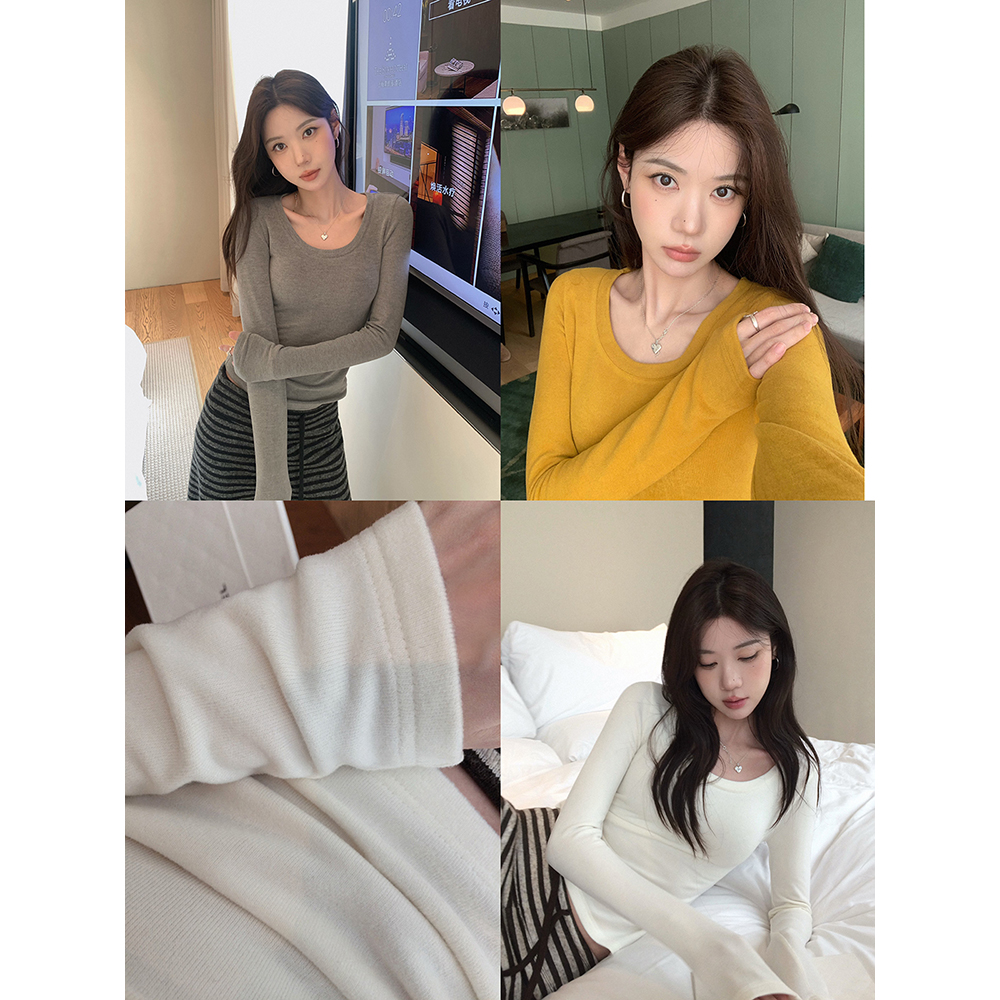 张贝贝 慕斯曲线 双面奶油磨毛 高弹力修身打底T