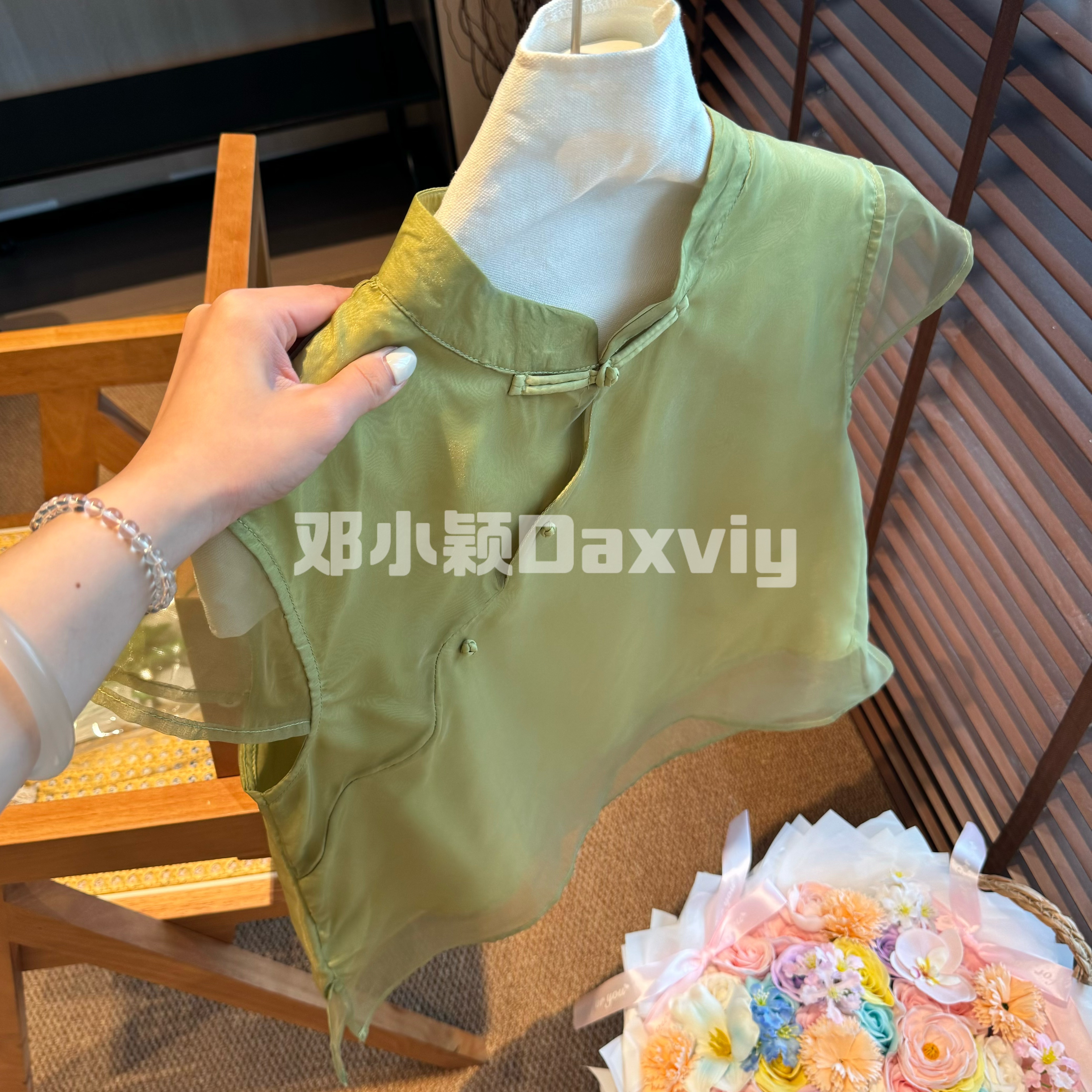 小颖服饰【金枝玉叶】2026夏季新中式立领暗纹斜襟盘扣盖袖双层小衫