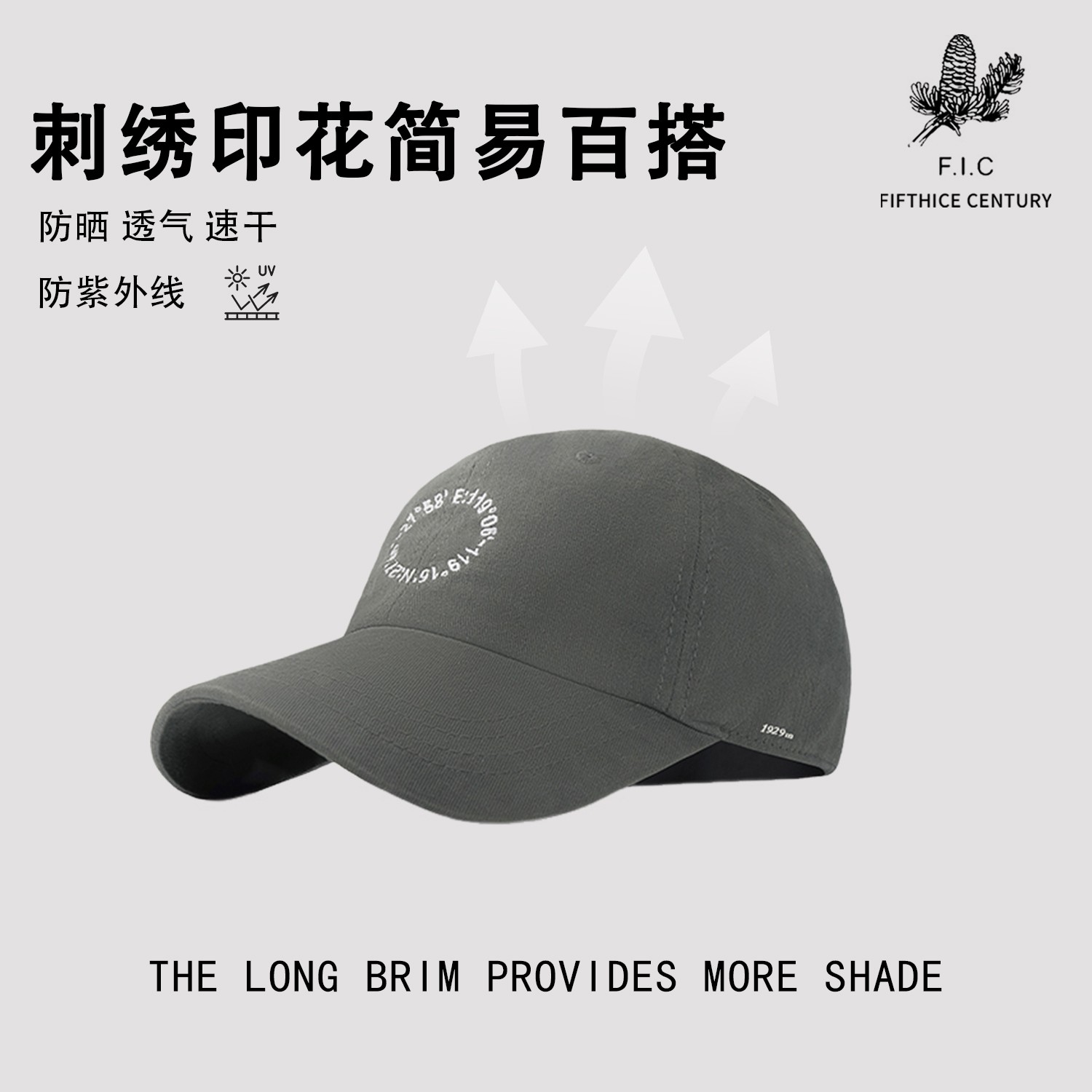 朱先生FIC【经纬度字母印花鸭舌帽】户外防晒时尚情侣款休闲百搭