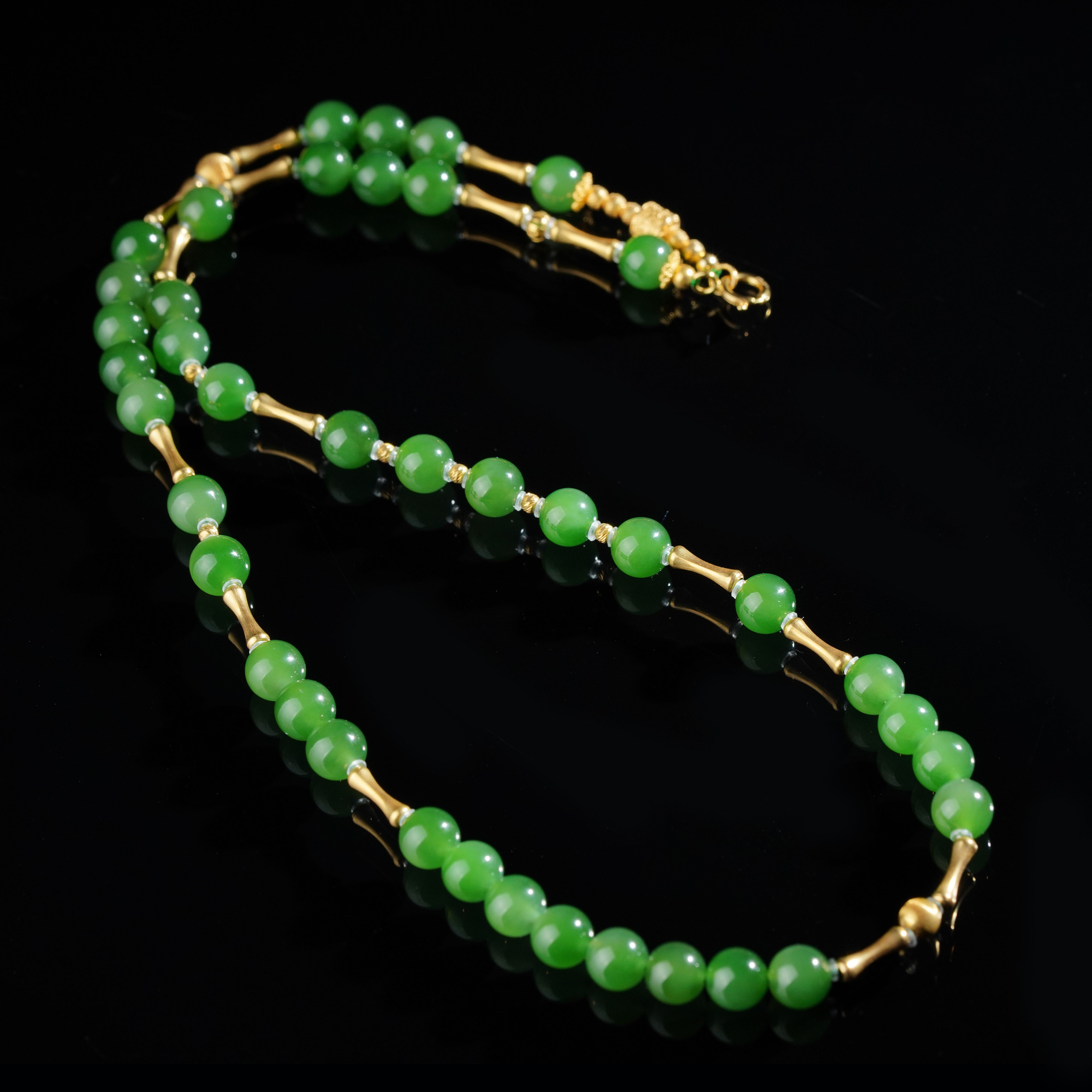 【鹿鸣】碧玥 | 18k金和田玉碧玉项链 6mm P168