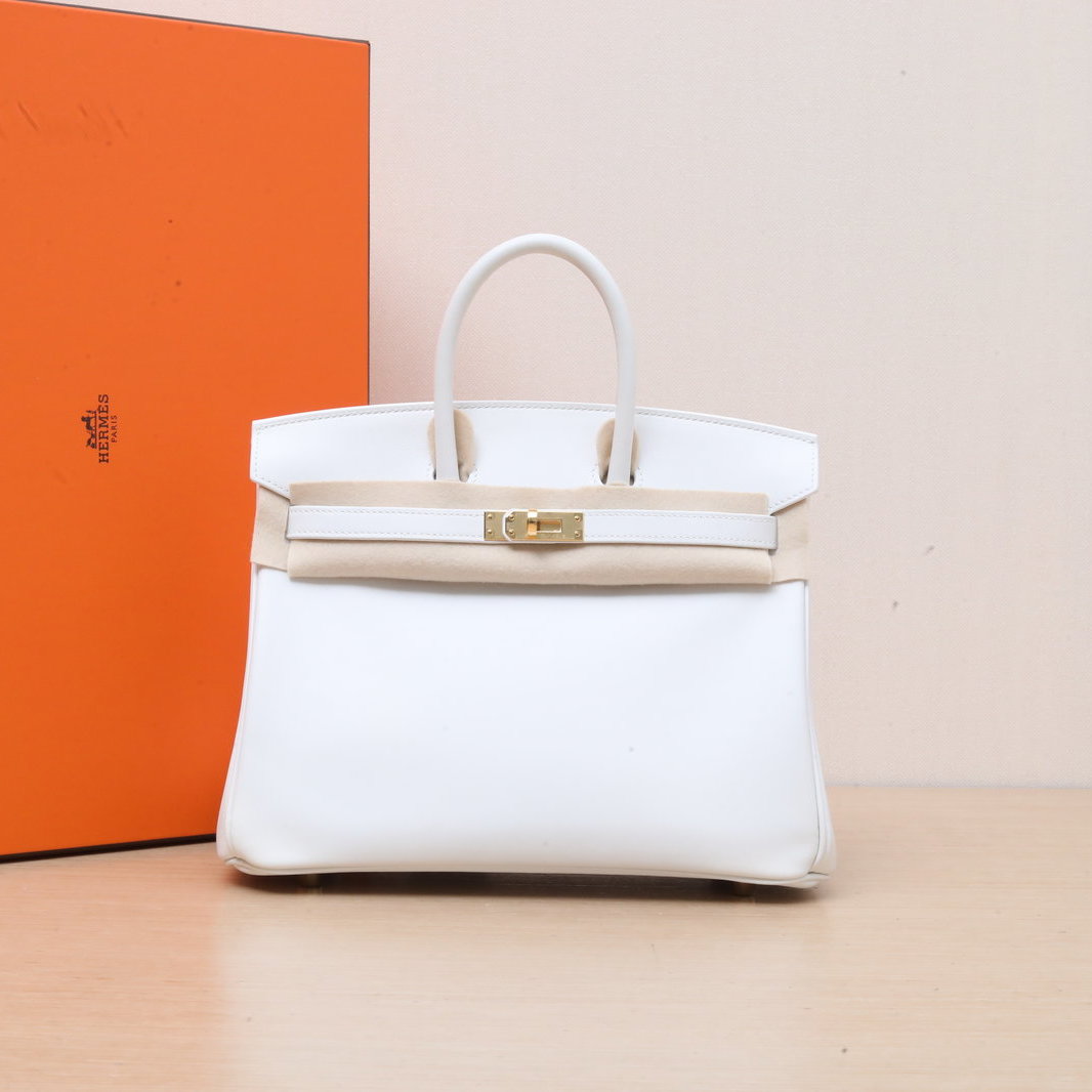 99新 Hermes/爱马仕 小花6欢 Birkin 25 新白色 Sw皮 W刻 金扣包