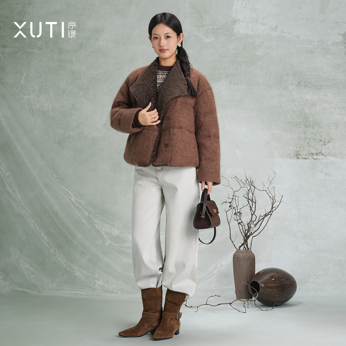 序缇90鹅绒羽绒服女2025冬季新款绵羊毛加厚外套J113-27253