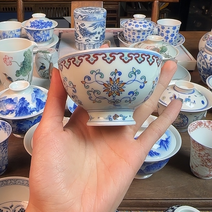 名窑口 斗彩高脚杯放漏放漏