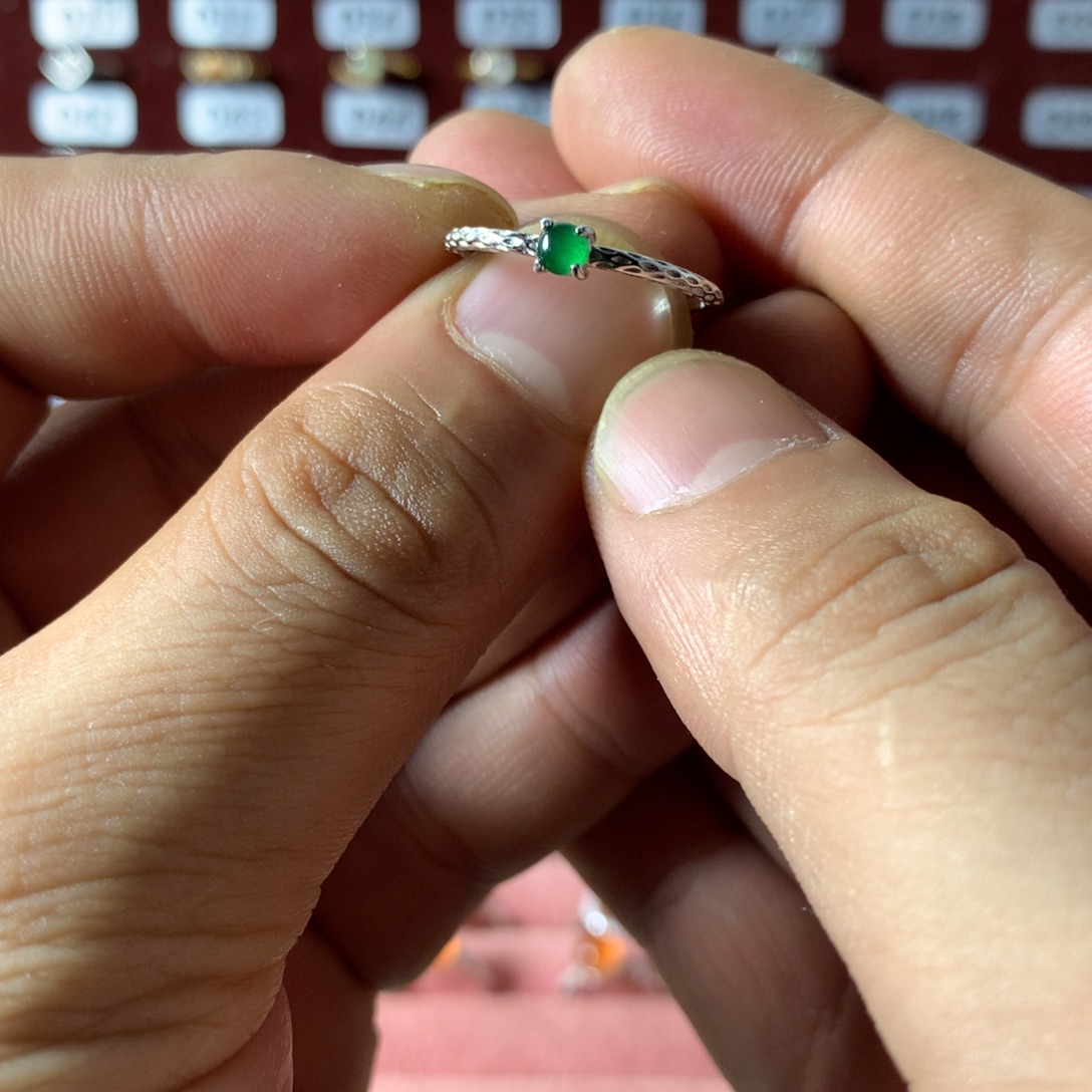 翡翠银S925镶嵌戒指441车