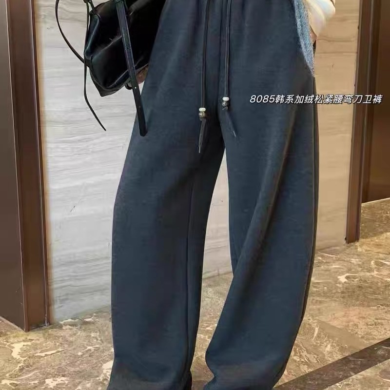 高腰加绒加厚直筒休闲阔腿裤女秋冬新款宽松百搭