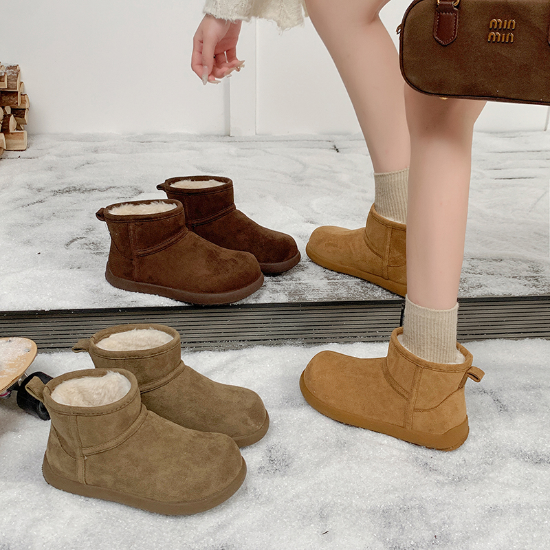 周冬雨同款雪地靴女厚底加绒2025冬季加绒加厚低帮棉鞋短筒雪地棉