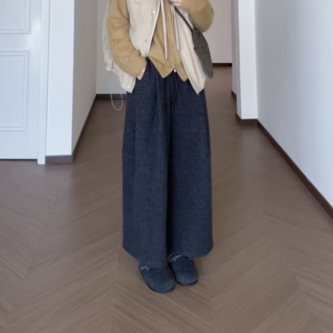 【雪中絮语】加绒羊毛九分裤气质时尚百搭简约显瘦休闲阔腿裤子女