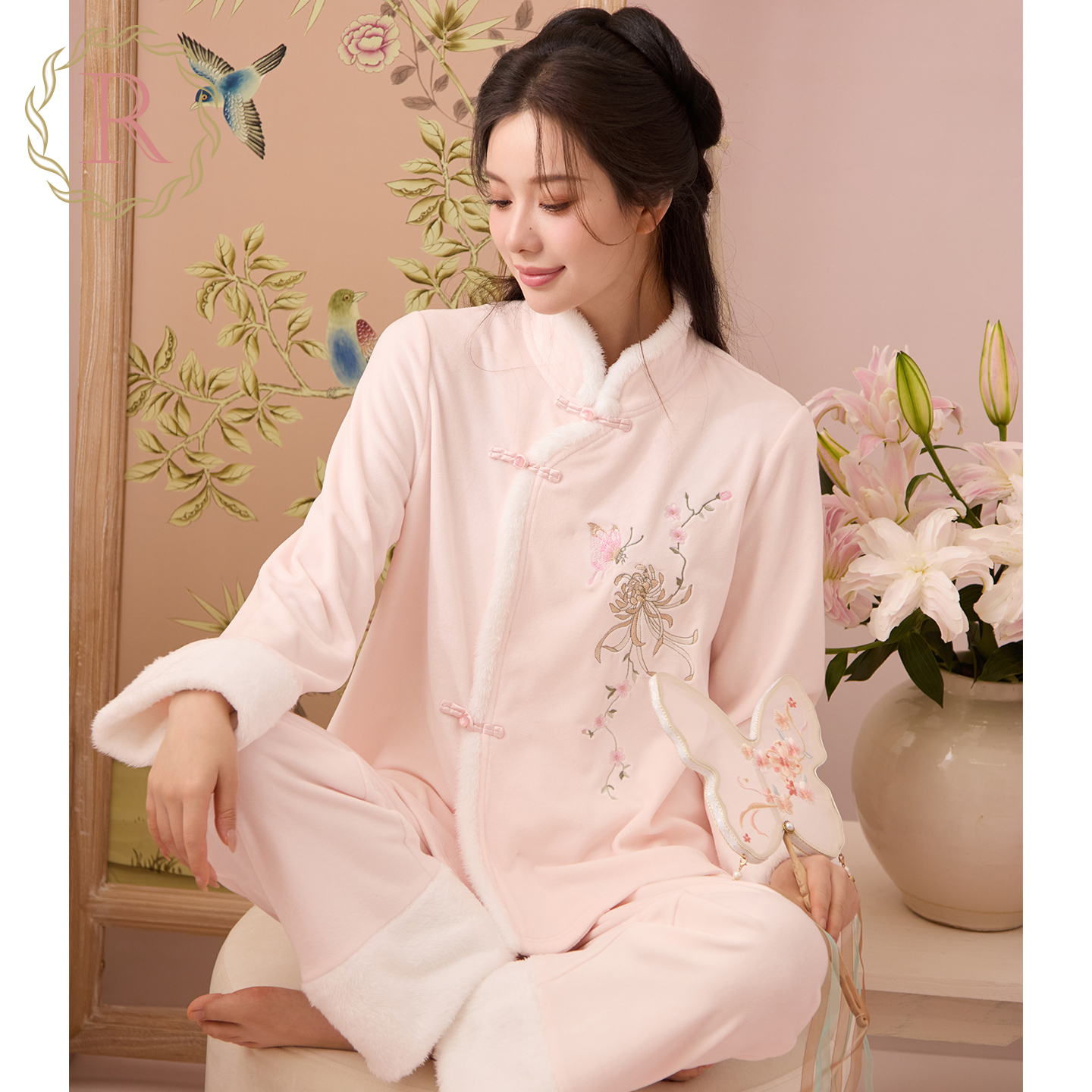 RoseTree新中式睡衣女款秋冬季国风汉服珊瑚绒薄绒毛绒家居服套装