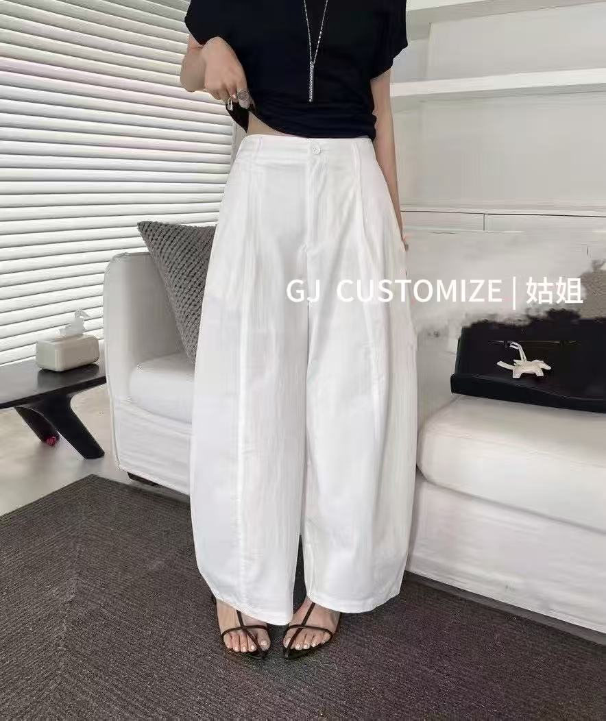 【姑姐严选】2025夏款纯色对褶腰头显瘦百搭弯刀香蕉气球裤女