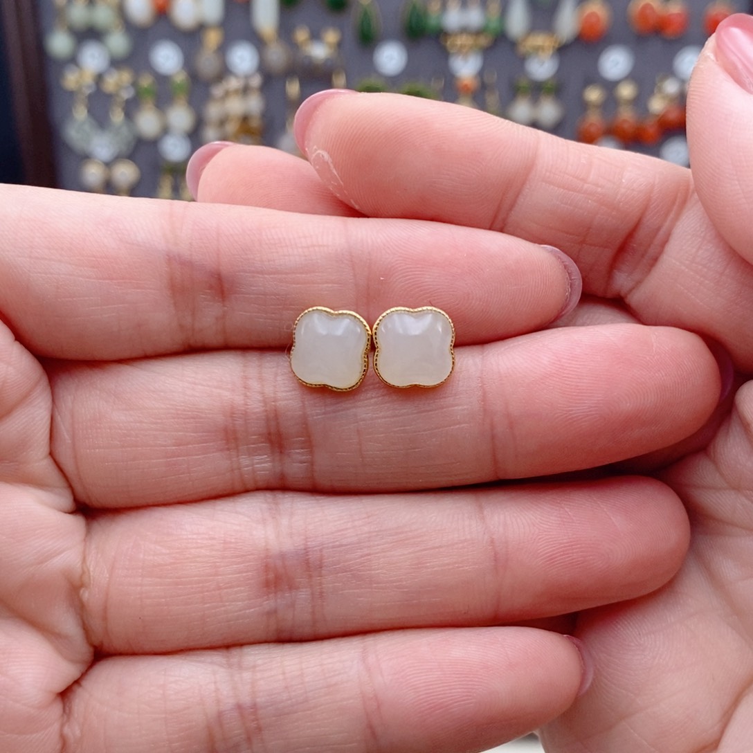 银S925镶嵌和田玉耳饰