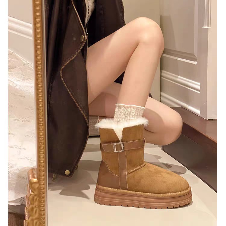 厚底中筒雪地靴两穿加绒加厚保暖皮毛一体棉靴16888（跟高5）