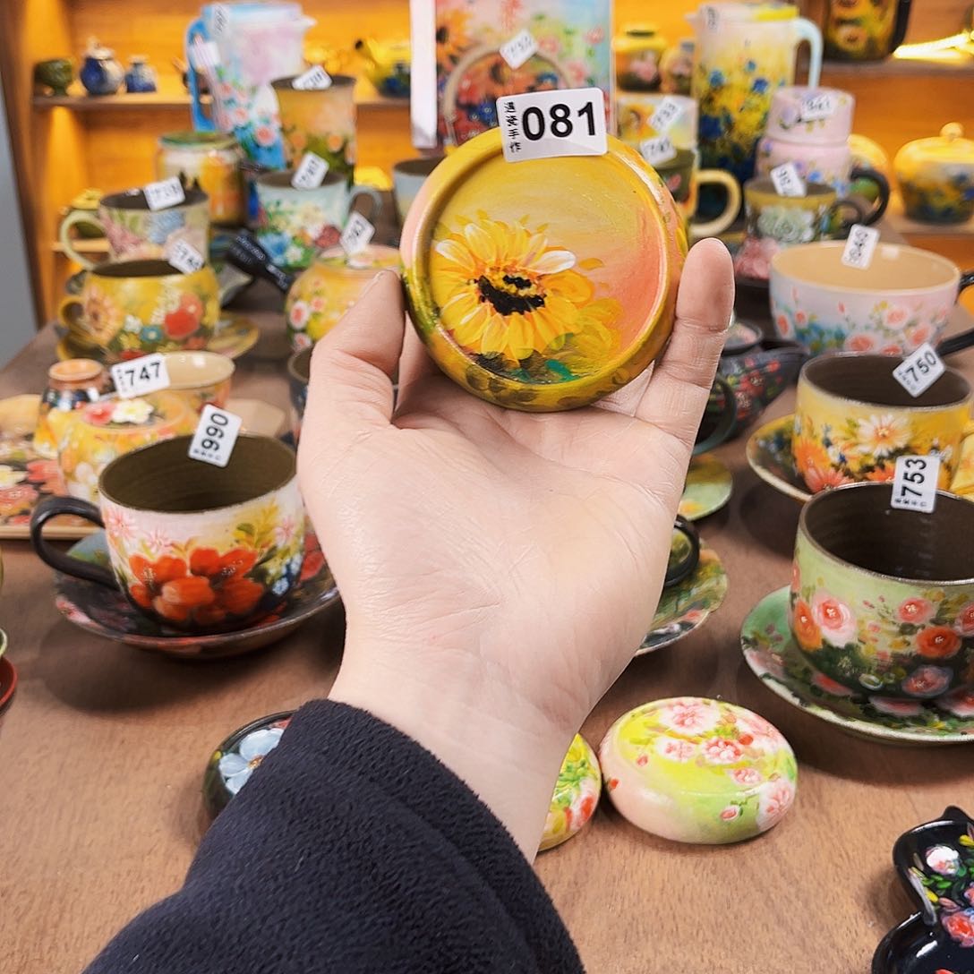 杯纯纯油画风盖置