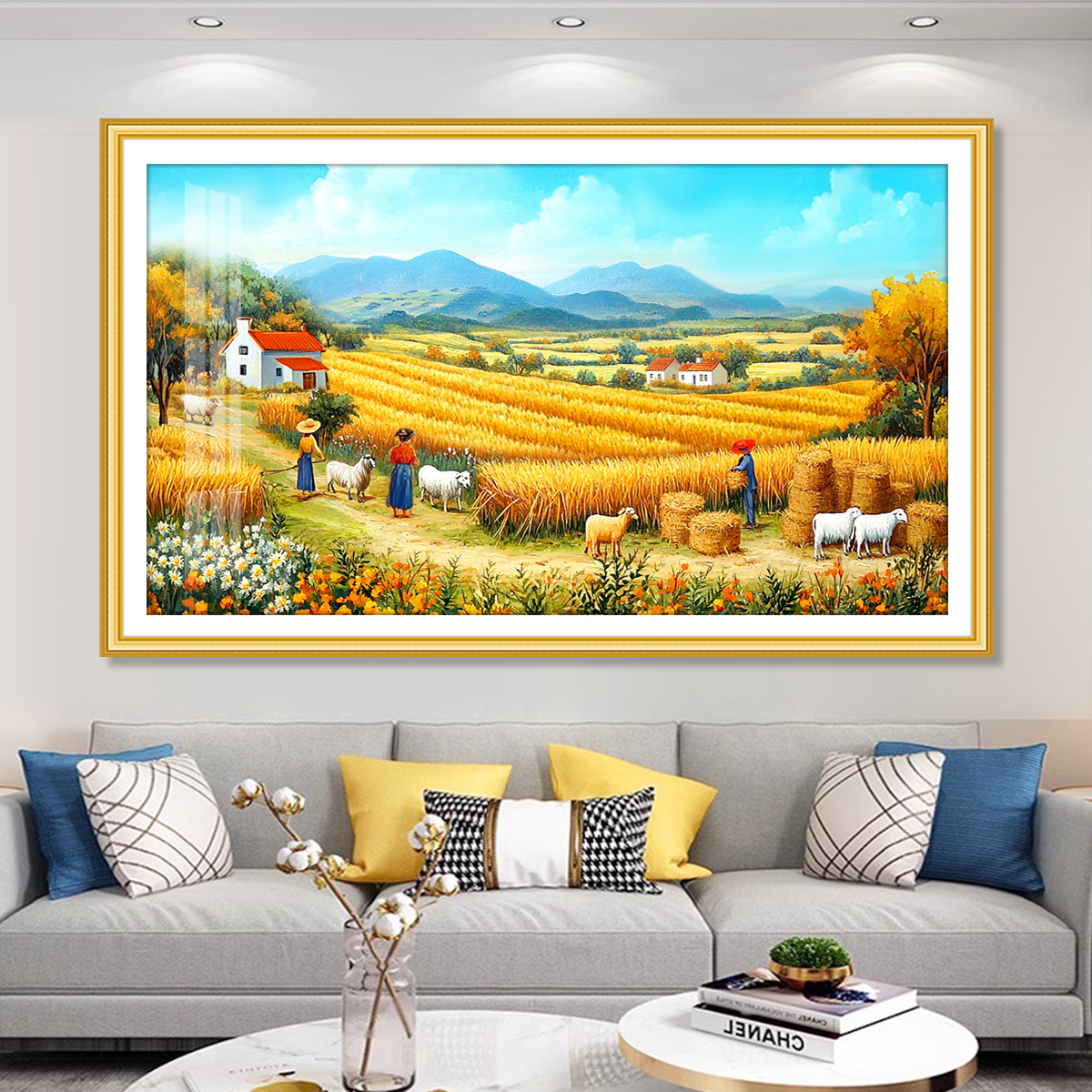 【原创】梵高丰收麦田十字绣新款2025年高级客厅餐厅手工刺绣风景画