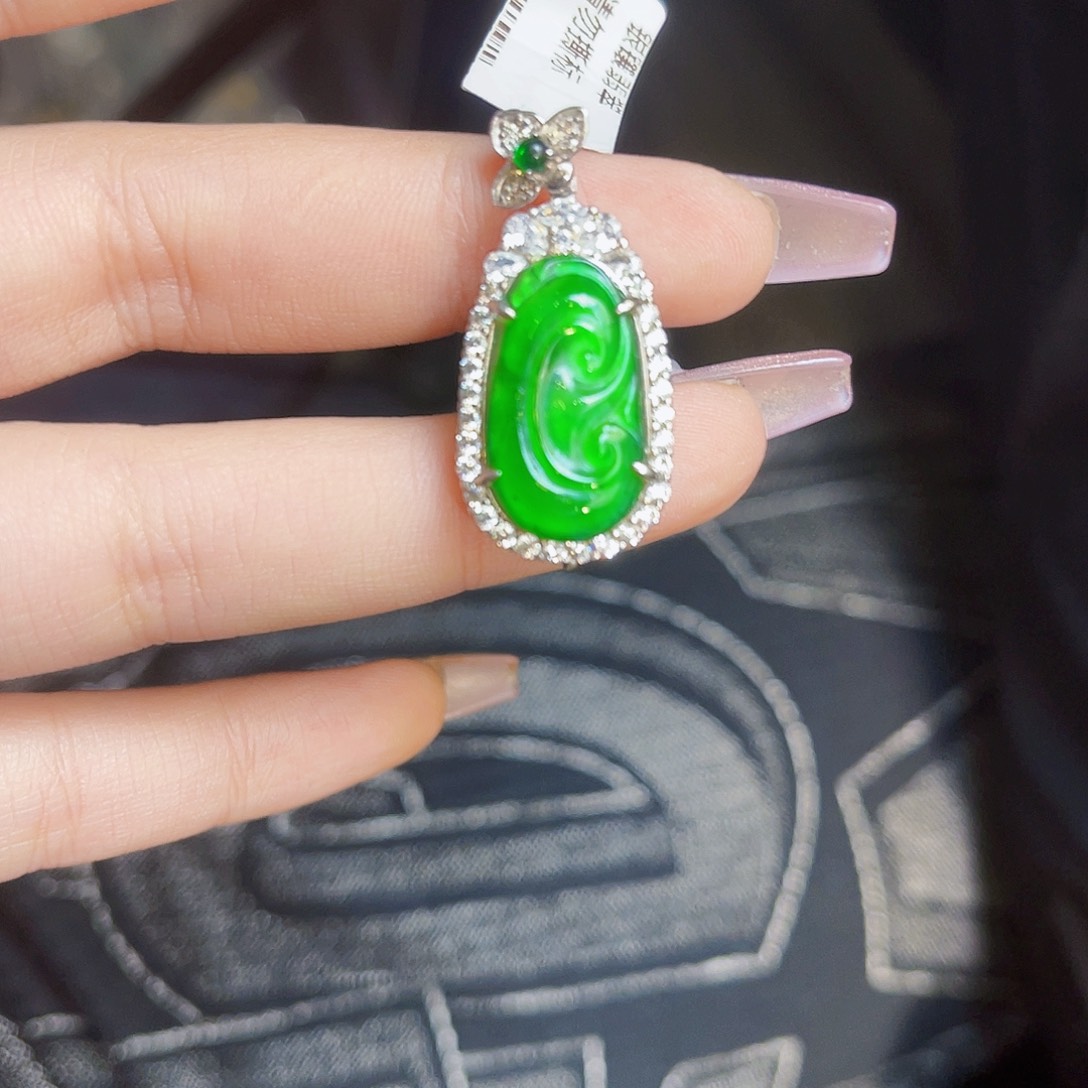 翡翠戒指银S925镶嵌如意