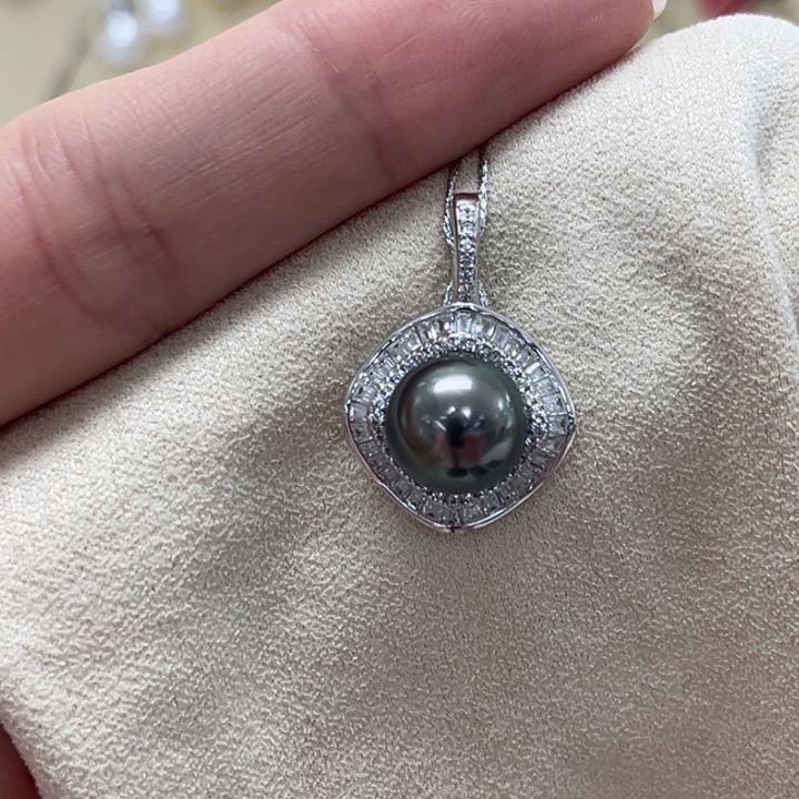 海水珍珠颈饰银S925镶嵌大溪地 10-11mm 24号