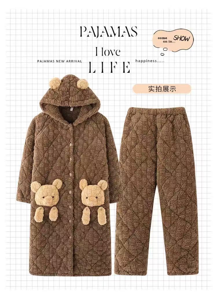 磨毛半边绒卫衣家居服睡衣小熊睡衣套装12124