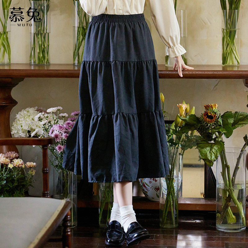 法式气质黑色半身裙女2024秋季新款小个子高腰中长款a字裙子