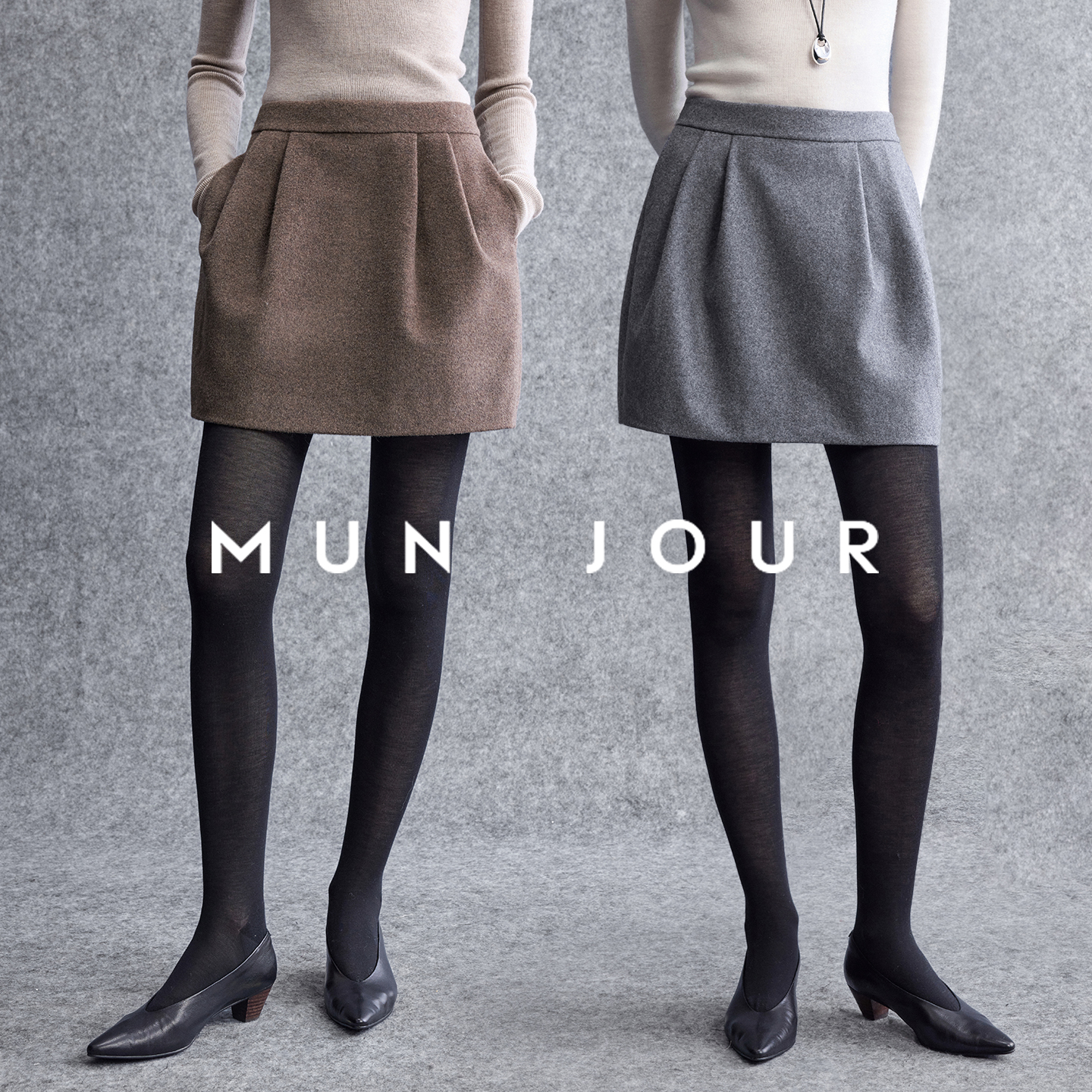 法式复古 挺括垂顺易打理澳毛立裁高腰压褶茧型显瘦花苞短半裙