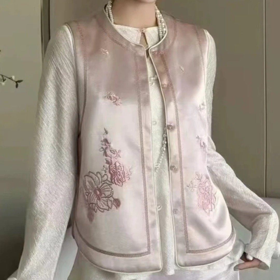 2504国潮中式复古刺绣圆领薄款马夹马甲坎肩衣乐美