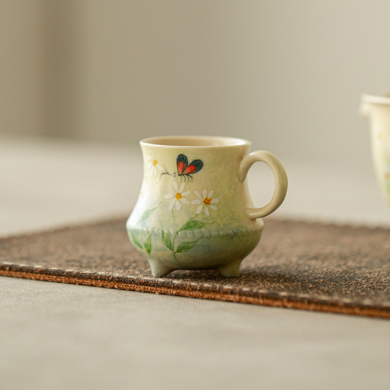 手绘品茗杯釉下彩油画风雏菊主人杯高档茶盏家用功夫茶具陶瓷茶杯