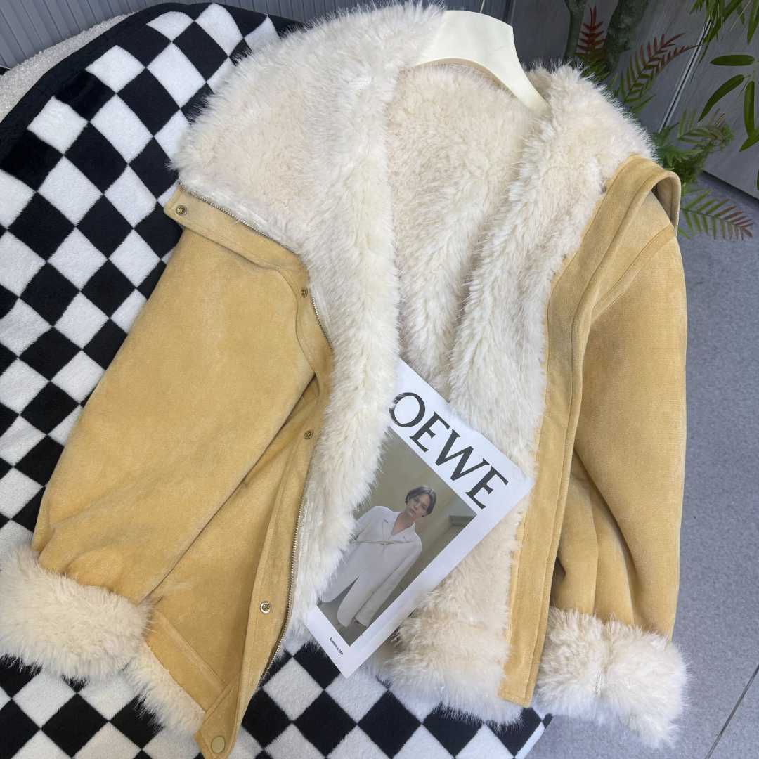 队队定制~【海盐奶酥】冬季新款气质大翻领毛毛外套加厚宽松外套