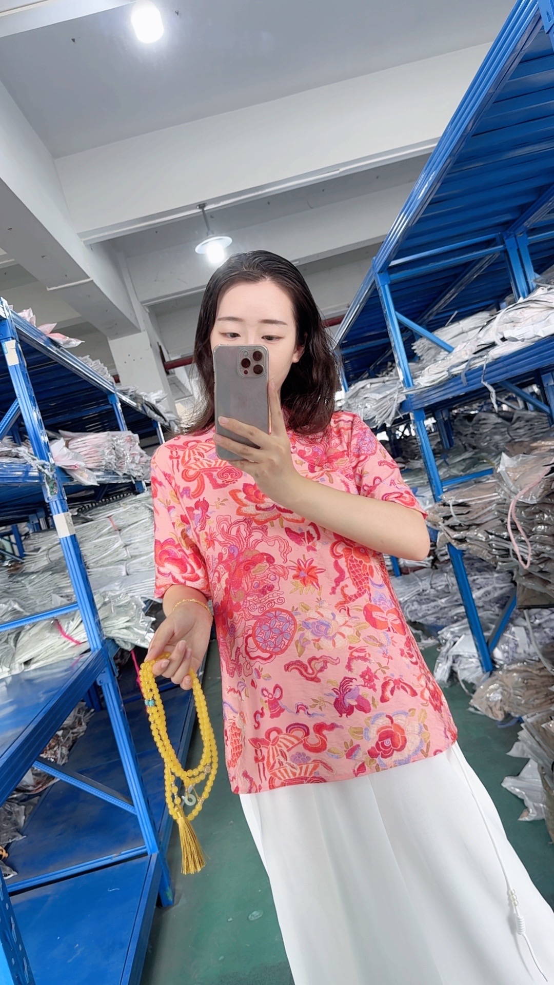 夏季中式国风女装上衣短款宽松遮肉衬衫女珠扣碎花小衫