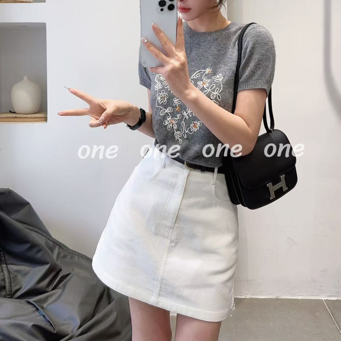 高腰浅色牛仔短裙女小个子显瘦包臀防走光