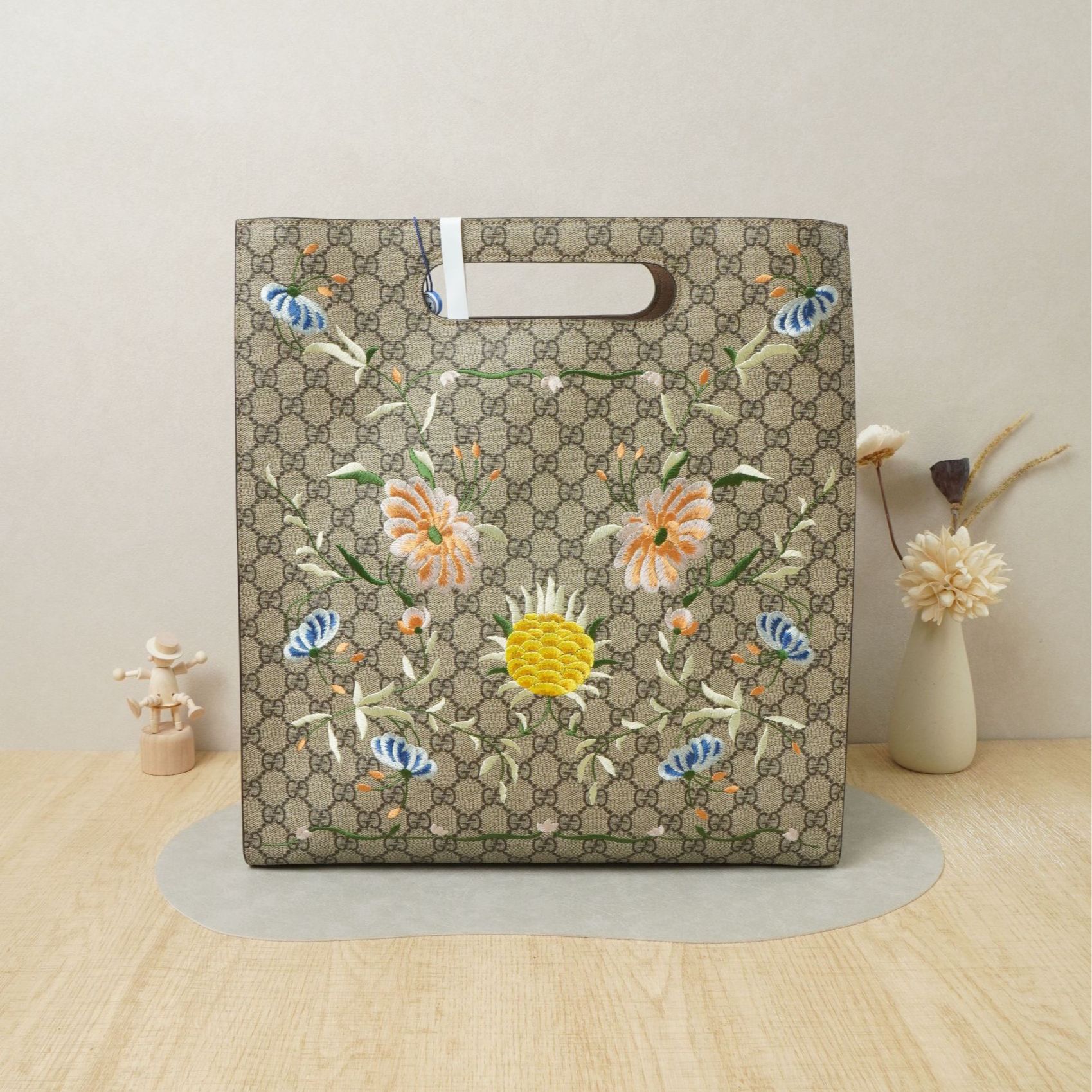 95新 GUCCI/古驰 古驰编织刺绣托特购物老花/DS047569