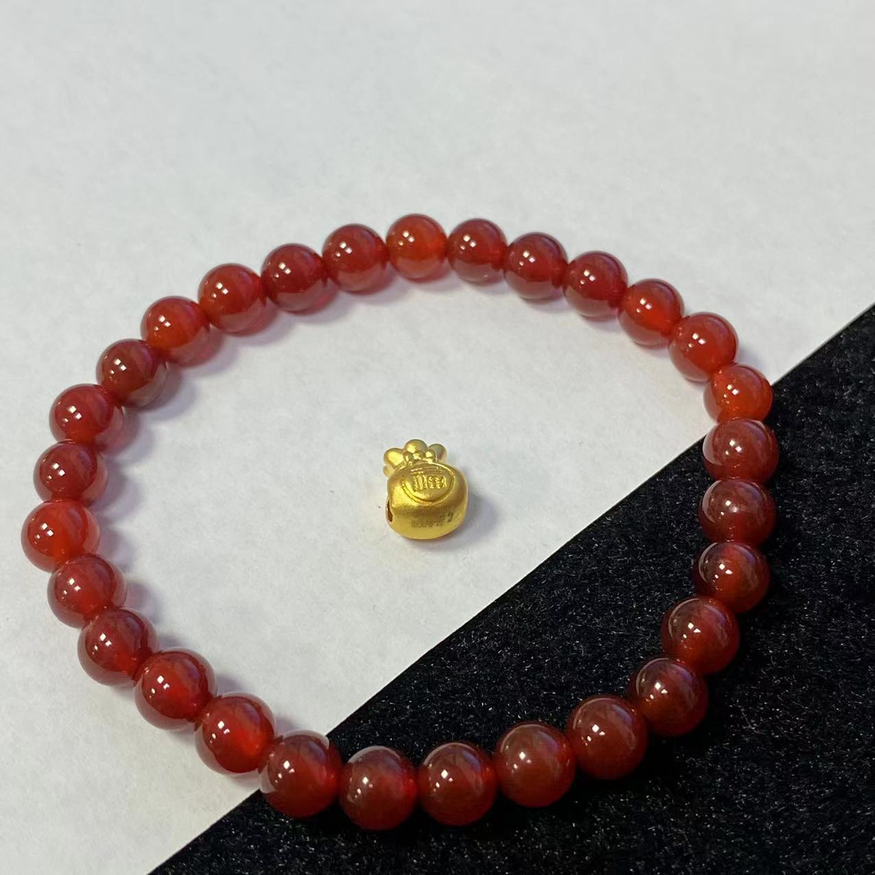 足金999福袋穿红玛 瑙手串@@A202