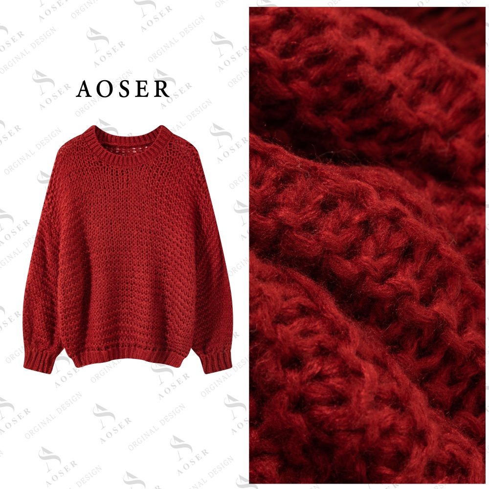 AOSER网红显瘦简约针织宽松气质百搭时尚长袖毛衣女装2564